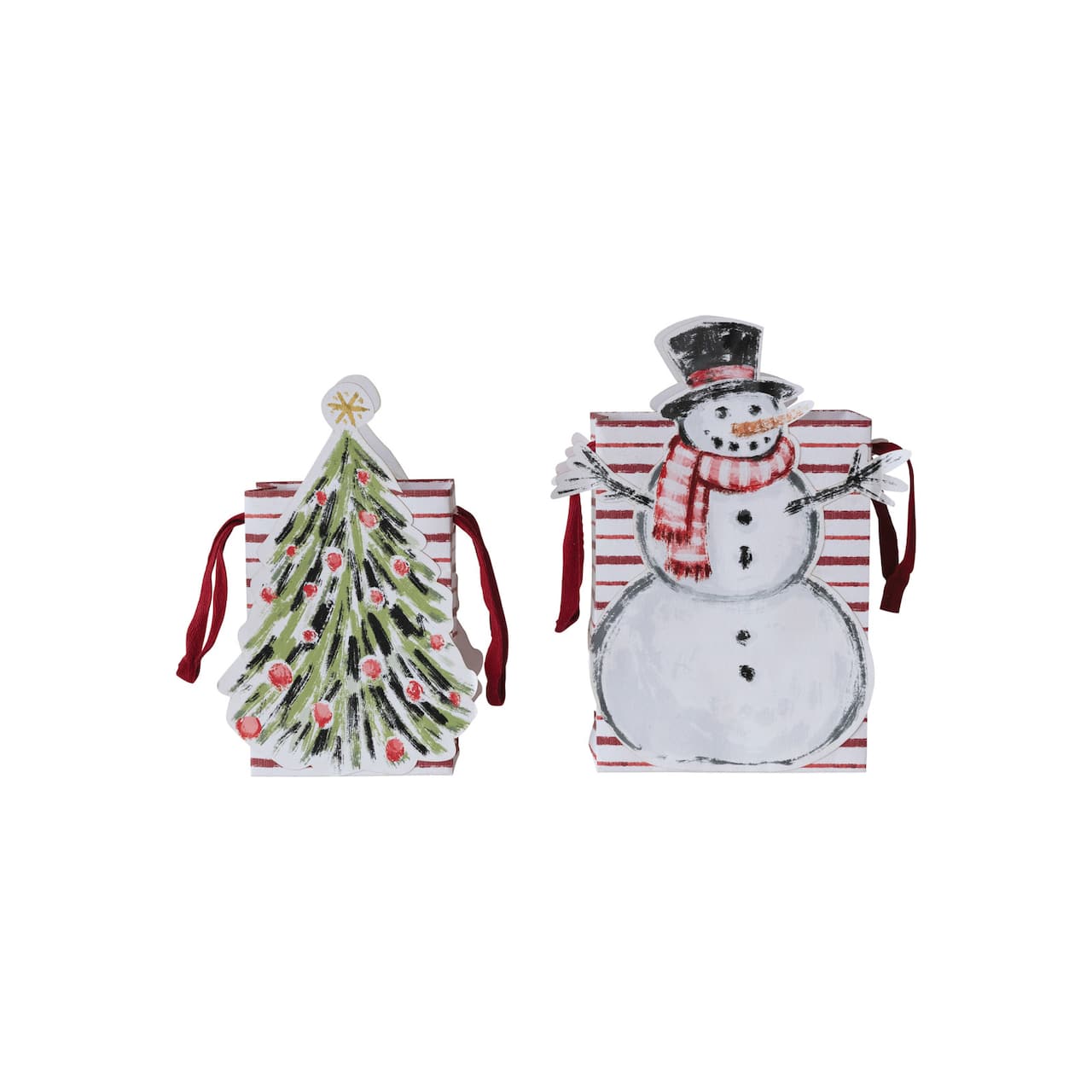Hello Honey Compact Snowman & Christmas Tree Printed Paper Diecut Gift Bags, 2ct.